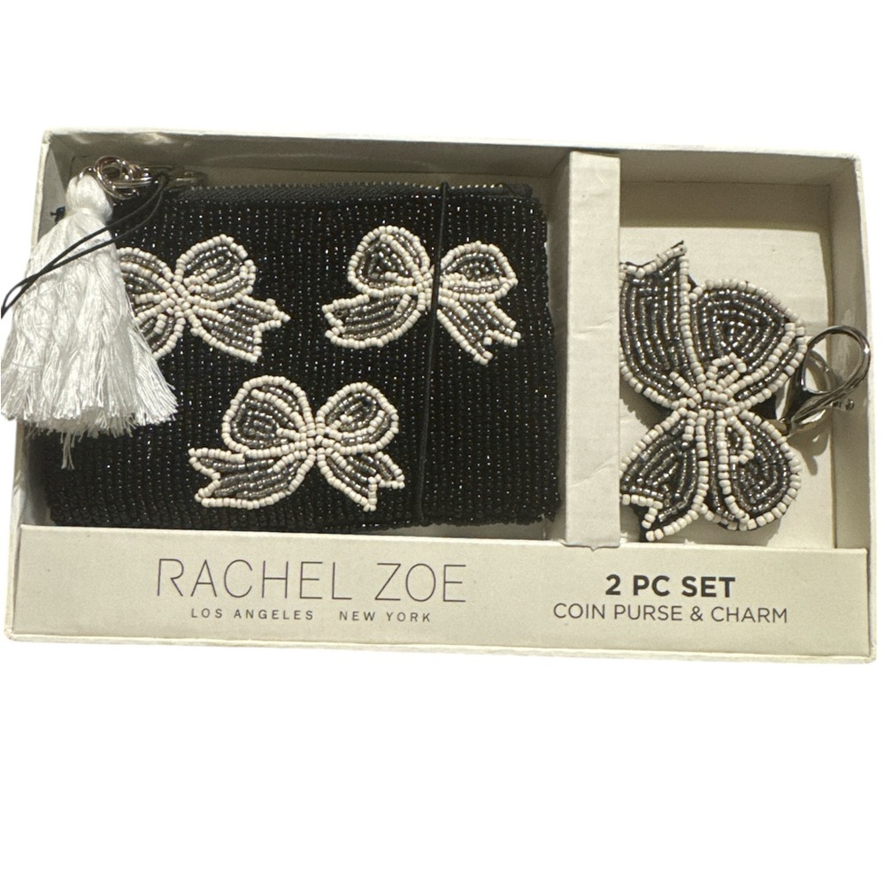 Rachel Zoe Black and Cream Beaded Coin Purse Set